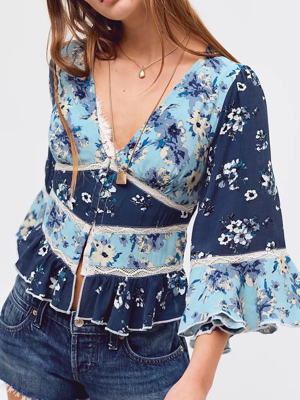 Free People Stella Mixed Print Top